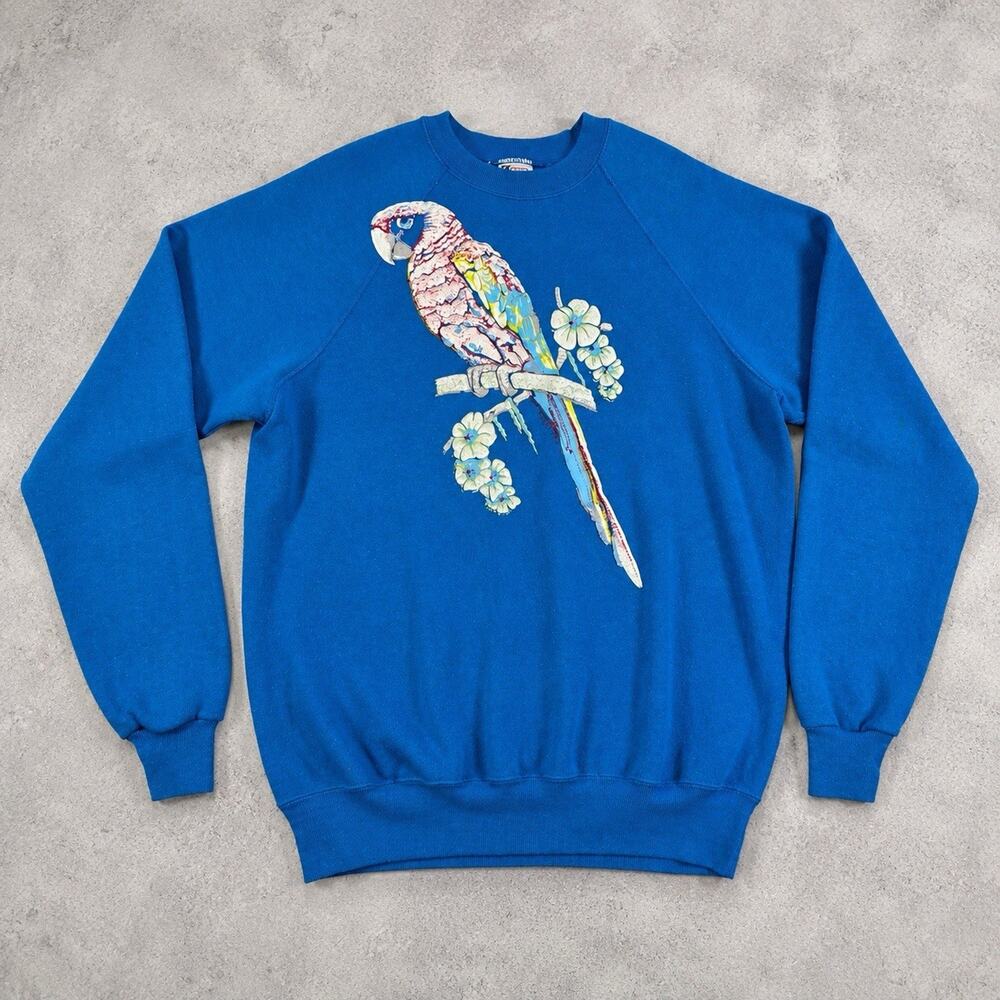 Vintage‎ Lee Sturdy Sweats Blue Parrot Bird Graphic Crewneck Sweatshirt Mens L